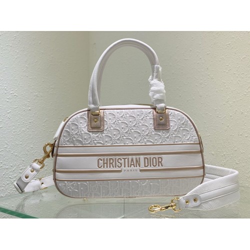 DIOR large leather tote Bag C9178 white&gold