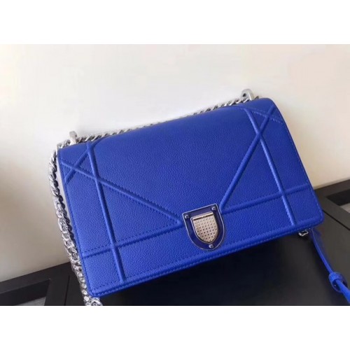 DIORAMA FLAP BAG IN BLUE GRAINED CALFSKIN WITH LARGE CANNAGE DESIGN M0422