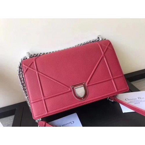 DIORAMA FLAP BAG IN RED GRAINED CALFSKIN WITH LARGE CANNAGE DESIGN M0422