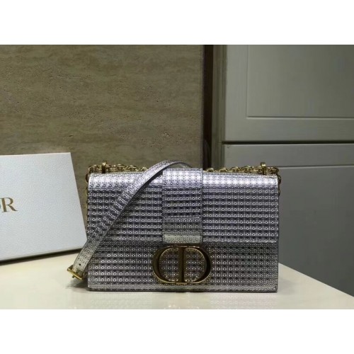 Dior 30 MONTAIGNE SMOOTH CALFSKIN FLAP BAG C9230 silvery