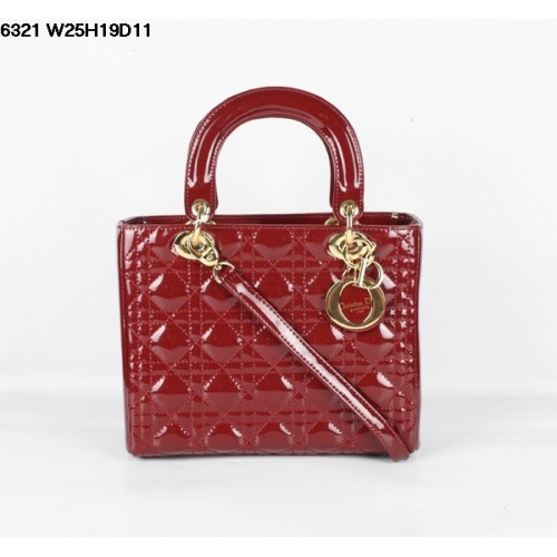Christian Lady Dior Darkred Patent Leather Bag 6321 Gold