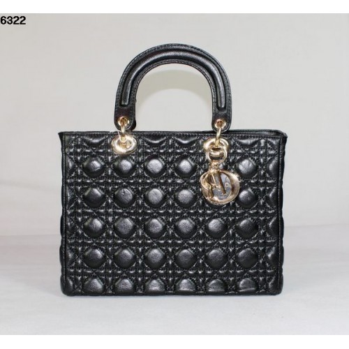 Christian Lady Dior Black Lambskin Bag 6322 Gold
