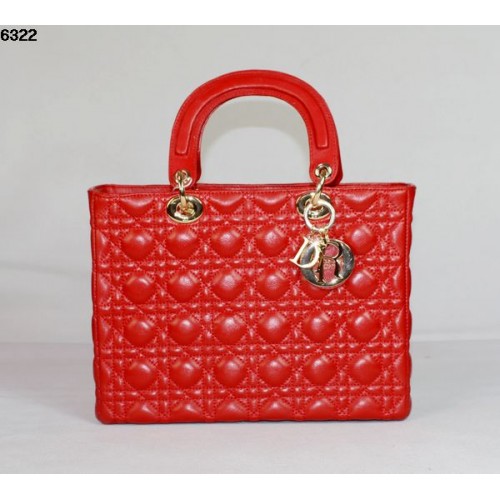 Christian Lady Dior Red Lambskin Bag 6322 Gold