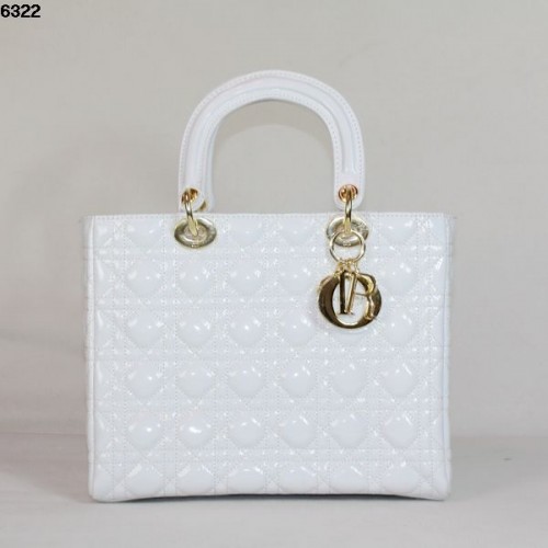 Christian Lady Dior White Patent Leather Bag 6322 Gold