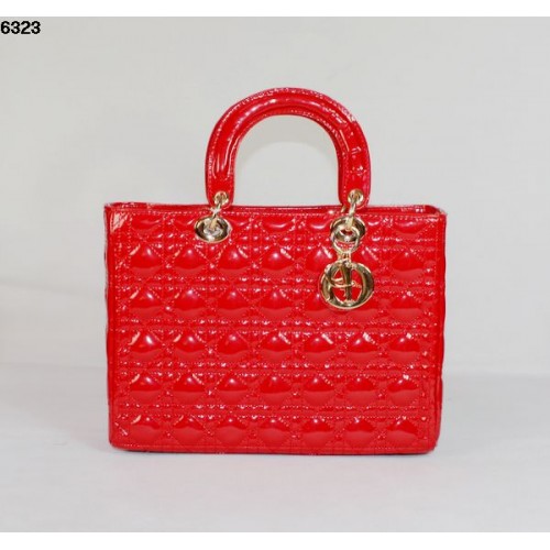 Christian Lady Dior Red Patent Leather Bag 6323 Gold