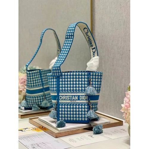 Dior Bubble Maple Leaf Embroidered Bucket Bag C1076 blue