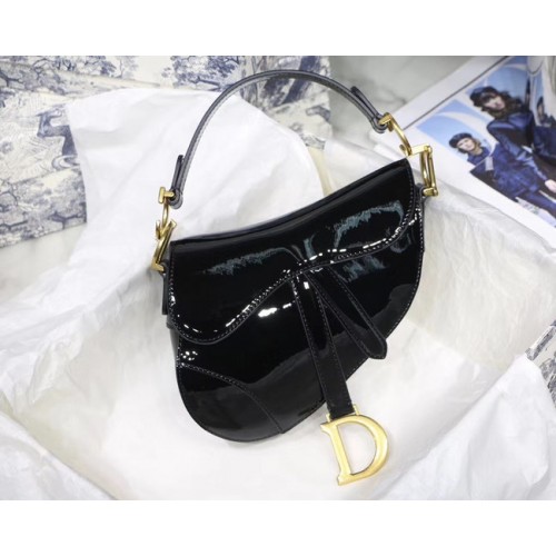 Dior MINI SADDLE BAG IN black patent calfskin M0447