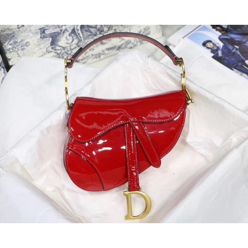Dior MINI SADDLE BAG IN red patent calfskin M0447