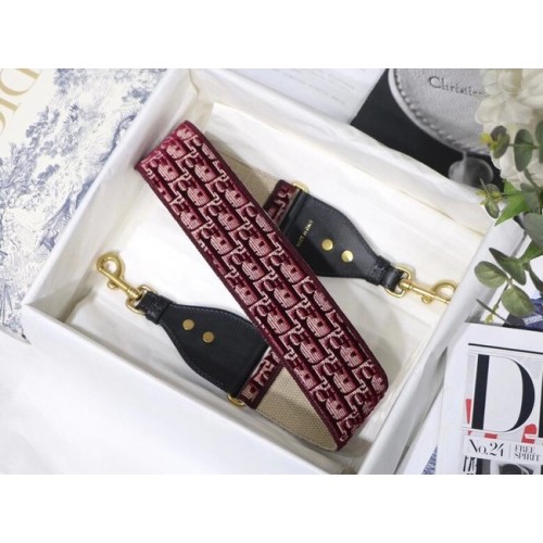 Dior Oblique Embroidered Velvet SHOULDER STRAP S8540CWVF-3 Burgundy