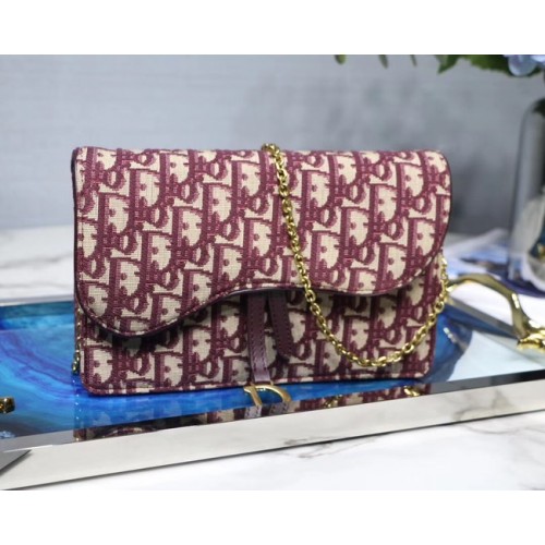 Dior SADDLE DENIM CANVAS BAG S5614 burgundy