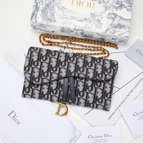 Dior SADDLE DENIM CANVAS Chain Clutch bag S5614 dark blue
