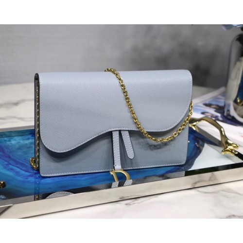 Dior SADDLE DIOR OBLIQUE Chain Clutch bag S5614 light blue