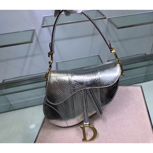 Dior SADDLE Snake skin tote C9046 silver
