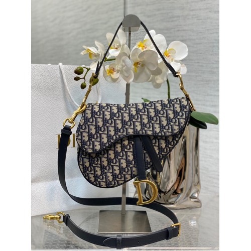 Dior Saddle Bag with Strap Oblique Jacquard M0488 Blue