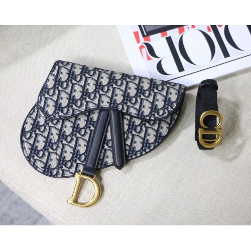 Dior Saddle Flat Belt Pouch Oblique Jacquard M0448 Blue