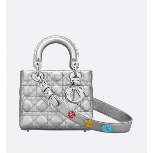 Dior lucky badges Original sheepskin Tote Bag A88035 silver