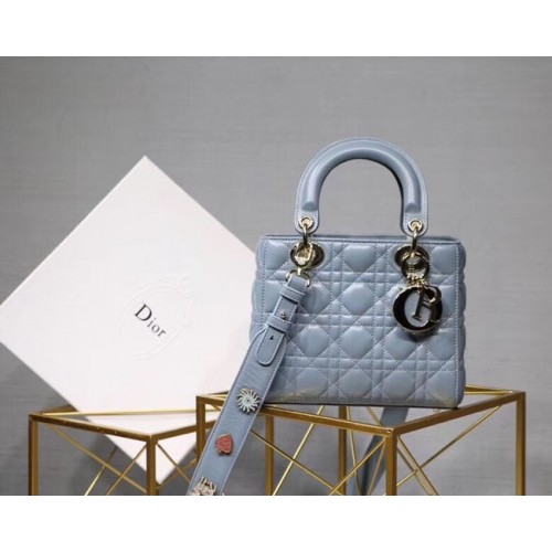 Dior lucky badges Original sheepskin Tote Bag A88035 sky blue