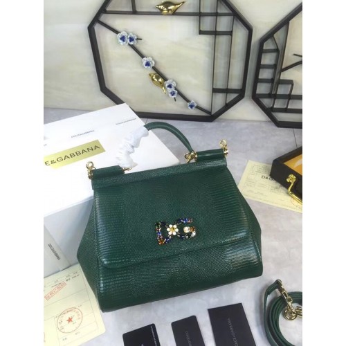Dolce Gabbana SICILY Lizard Pattern Tote Bag BB4137 Green