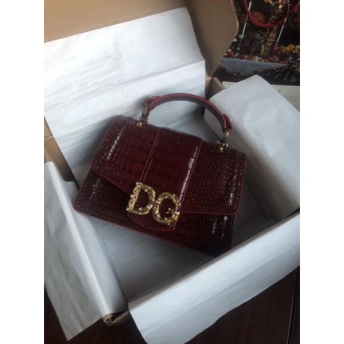 Dolce Gabbana Origianl Crocodile Leather Bag 4916E Burgundy