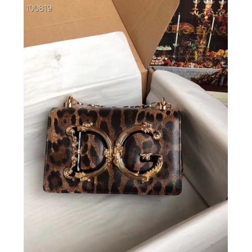 Dolce Gabbana Origianl Leopard Print Leather Shoulder Bag 4006-1 brown