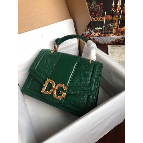 Dolce Gabbana Origianl Lizard skin Leather Bag 4916F Blackish green