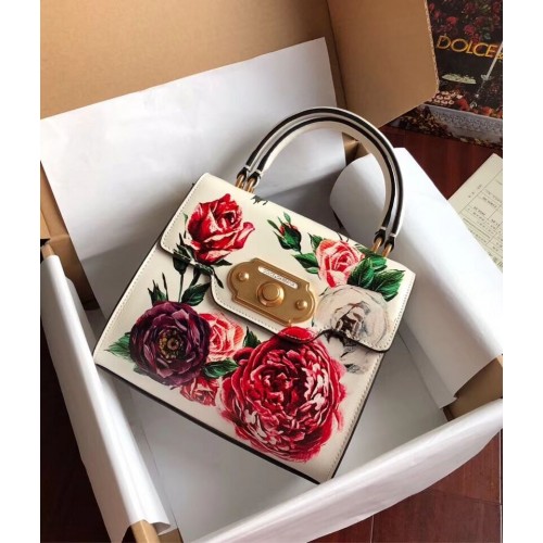 Dolce Gabbana SICILY Chrysanthemum Calfskin Tote Bags 5588-1 white