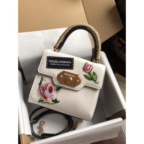 Dolce Gabbana SICILY Chrysanthemum Calfskin Tote Bags 5588-2 white