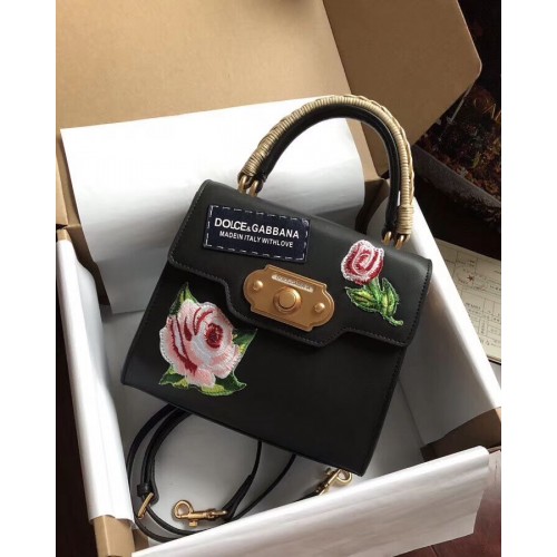 Dolce Gabbana SICILY Chrysanthemum Calfskin Tote Bags 5588-2black