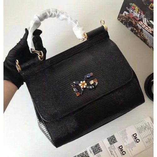 Dolce Gabbana SICILY Lizard Pattern Tote Bag BB4137 black