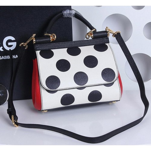 Dolce Gabbana Small SICILY Chrysanthemum Calfskin Tote Bags DG29877 Black&White