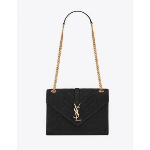 Yves Saint Laurent ENVELOPE MEDIUM BAG IN MIX MATELASSE SUEDE 487206 black