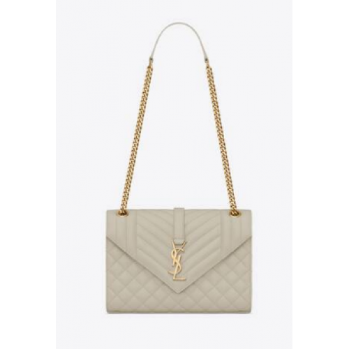 SAINT LAURENT ENVELOPE MEDIUM BAG IN MIX MATELASSe GRAIN DE POUDRE EMBOSSED LEATHER 600185 BLANC VINTAGE&GOLD