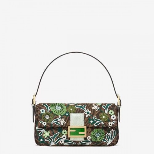 FENDI BAGUETTE 1997 FF Vertigo jacquard bag with embroidery 8BR792 green
