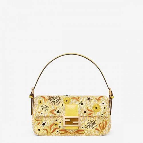 FENDI BAGUETTE 1997 FF Vertigo jacquard bag with embroidery 8BR792 yellow