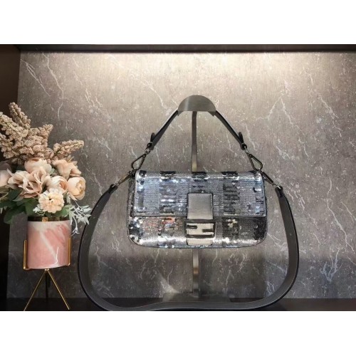 FENDI BAGUETTE Bag Pearl slice F1359 silver