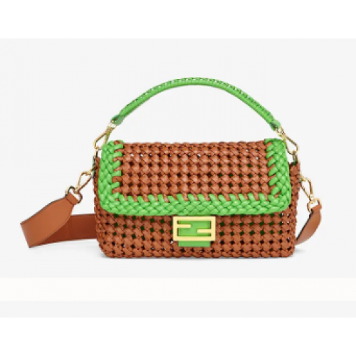 FENDI BAGUETTE Brown leather interlace bag 8BR600A