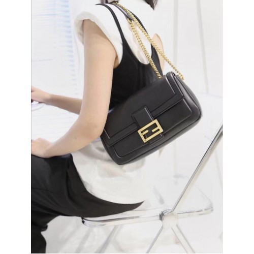 FENDI BAGUETTE CHAIN Black nappa leather bag 8BR783A