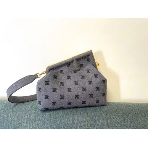 FENDI FIRST MEDIUM flannel bag with embroidery 8BP127A gray