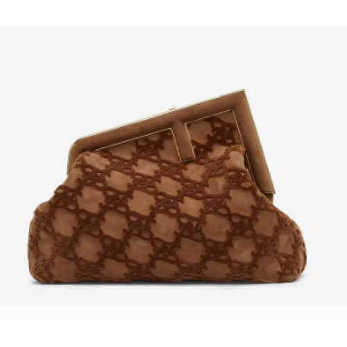 FENDI FIRST MEDIUM suede bag 8BP127A Brown