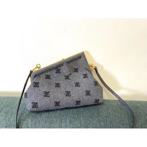FENDI FIRST SMALL flannel bag with embroidery 8BP129A GRAY