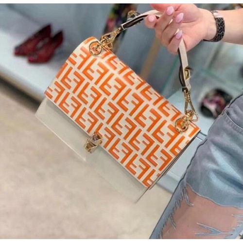 FENDI Kan I Leather Shoulder Bag 8BT283A Orange