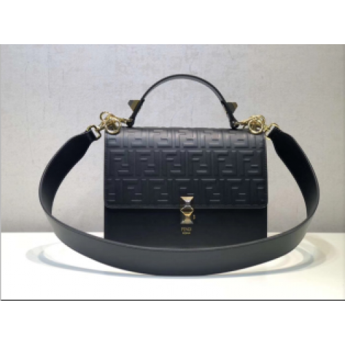 FENDI Kan I Leather Shoulder Bag 8BT283A black