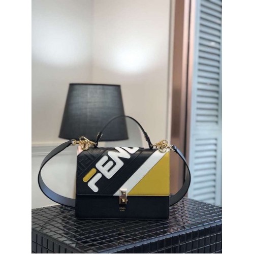 FENDI Kan I Leather Shoulder Bag 8BT283B black
