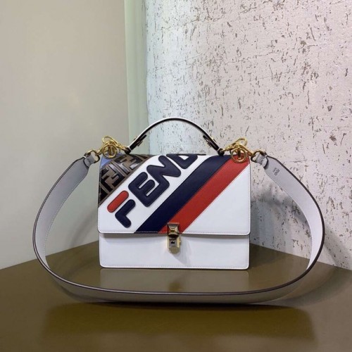 FENDI Kan I Leather Shoulder Bag 8BT283B white