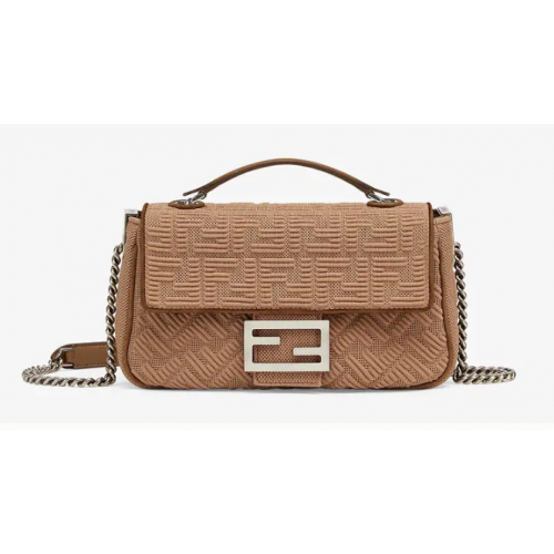 FENDI MIDI BAGUETTE CHAIN FF fabric bag 8BR793 Beige
