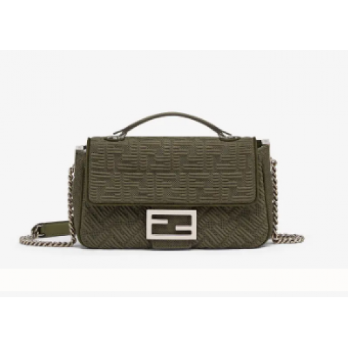FENDI MIDI BAGUETTE CHAIN FF fabric bag 8BR793 Green