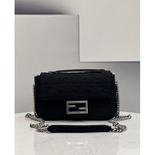 FENDI MIDI BAGUETTE CHAIN FF fabric bag 8BR793 black