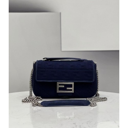 FENDI MIDI BAGUETTE CHAIN FF fabric bag 8BR793 dark blue