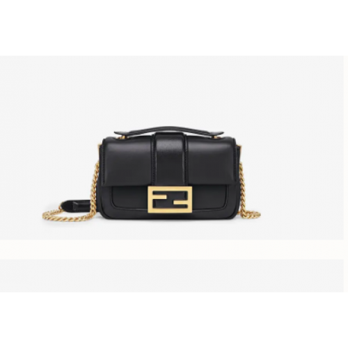 FENDI MINI BAGUETTE CHAIN Black nappa leather bag 8BS045A