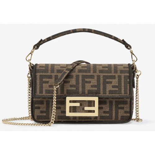 FENDI MINI BAGUETTE CHAIN FF fabric bag 8852 brown